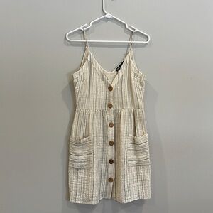 Zara button front sundress cream with blue stripes, pockets